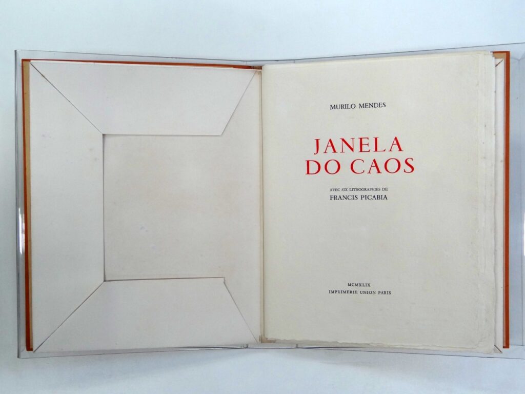 Folha de rosto da obra rara “Janela do Caos”, autoria de Murilo Mendes, 1949.